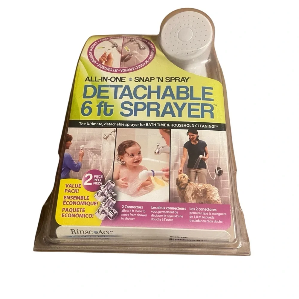 New NIB Rinse Ace SNAP'N SPRAY Detachable 6' Sprayer 2 Piece Bath Time/Cleaning
